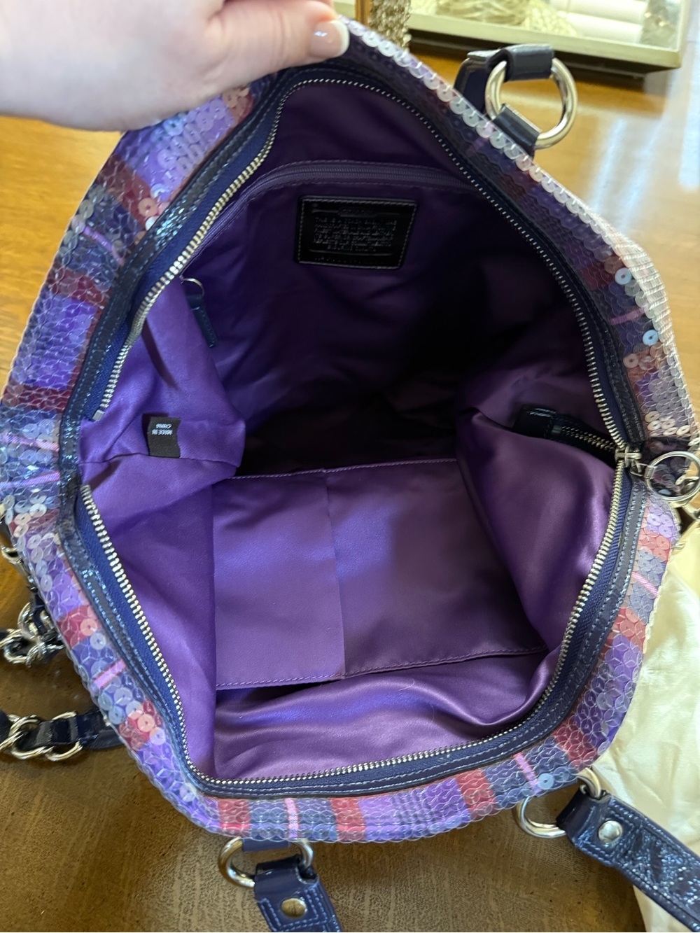 Coach Purple Sequin Shoulder Bag with Chain Strap